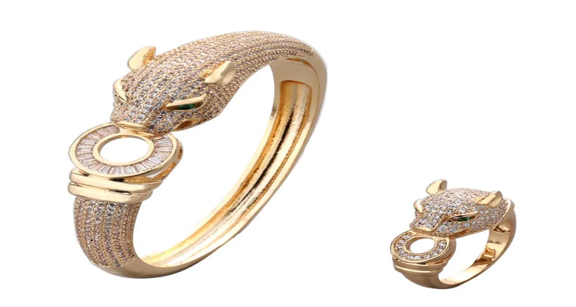 Retro cobre banhado a diamante leopardo pulseira anel conjunto men039s e women039s acessórios de mão dominadores whole6451182
