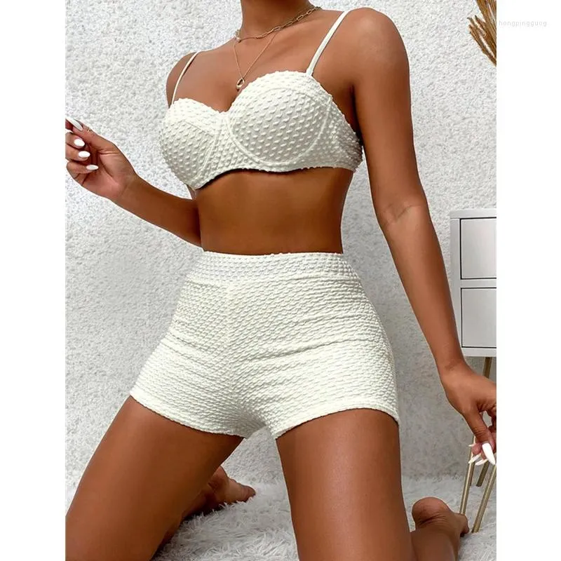 Mulheres de banho branco feminino duas peças tankini define 2024 esportes push up maiô feminino beach wear natação fatos de banho shorts