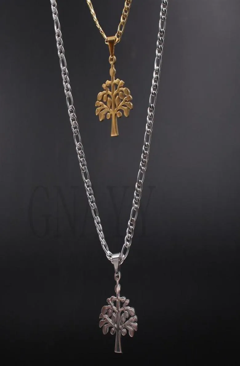Julgran charm hänge 18k ip guld pläterad silver figaro länk halsband s stål charm 4mm 24 tum julklapp till tjej242e4769834