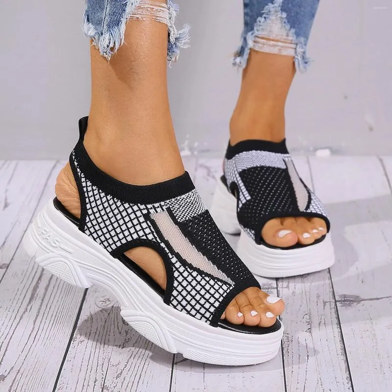 Women Summer Mesh Beach Sandalen rutschen auf Frauen Espadrille Wedge geschlossener Zehenplattform Schnürung Casual für 24865 s