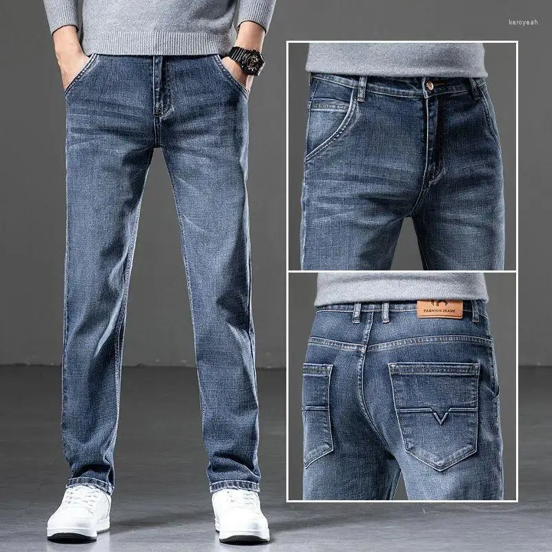 Mäns jeans avslappnad denim för män perfekt vår och höst med smal skuren bekväm design tvättade byxor lyx