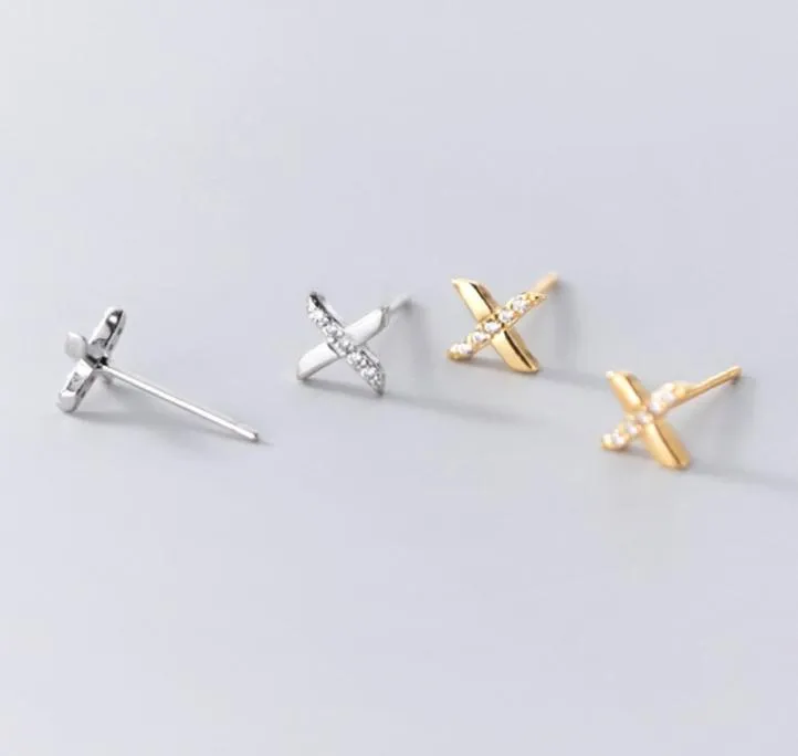 mix ontwerp 925 sterling zilver post oorbel letter X stud hoog gepolijst trending producten China jonge vrouwen meisjes gouden kleur zirkoon edelsteen sieraden8481748