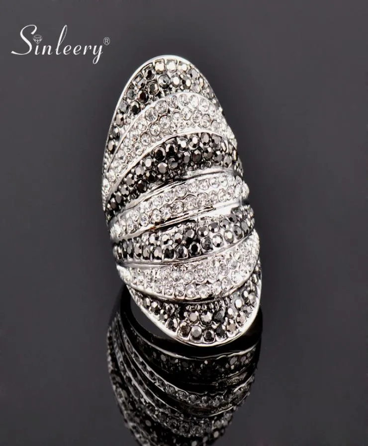 Sinleery retro czarna biała cyrkonia sześcienne duże szerokie pierścionki dla kobiet imprezowy biżuteria Bague Femme Rozmiar 6 7 8 9 10 JZ180 SSB4565264