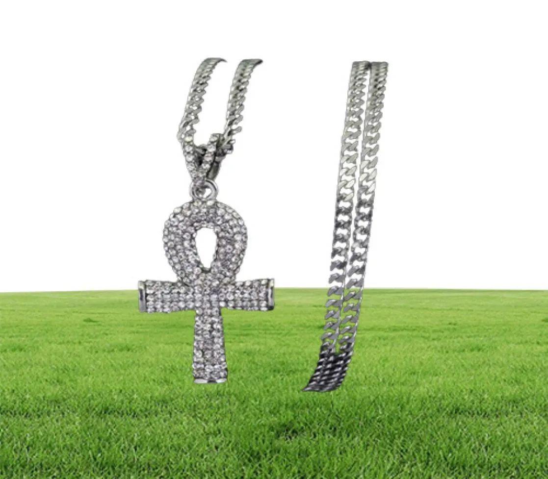 Hip Hop Anka Cross Diamonds Wisianty Naszyjniki dla mężczyzn Religijne złoty srebrny luksusowy naszyjnik ze stali nierdzewnej kubańska biżuteria 22264649