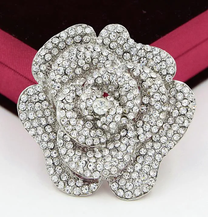 24 tum stor vintage silverton Diamante Crystals Rose Brosch Luxury Design Wedding Broaches Säljer Elegant Wedding Pin3434751