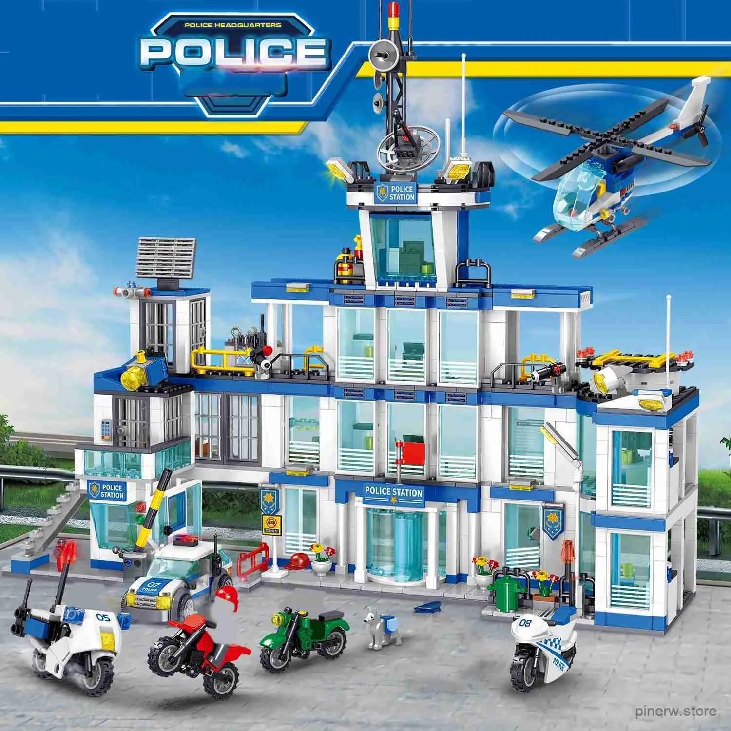 Block City Toy: Police Station Coast Guard Building Set With