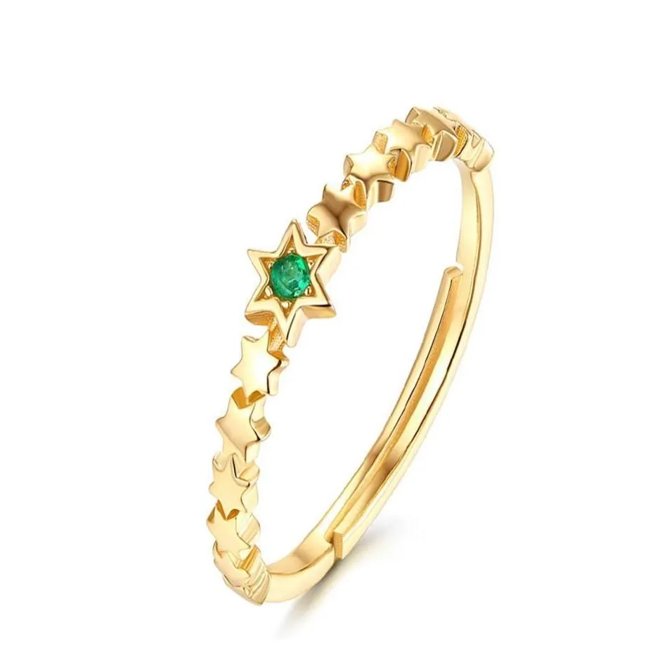 Band Rings 0ic 9K Gold Vermeil Plated Natural Emerald Star Ring i 925 Sterling Sier Engagement Wedding Jewelry for Gift8509750 Drop Dhwyk