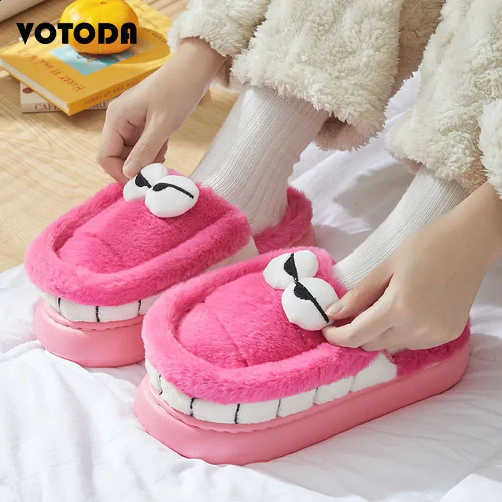 Vinterkvinnor Furry Slippers Cartoon Cute Slipper Home Plush Warm Slides Thick Sole Cotton Shoes Casual Flip Flop 240126