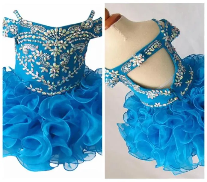 2019 Spaghetti Diamond Formal Girls National Pageant Cupcake Dresses Spädbarn Tutu GOWNS TODDLER Baby Girls Ruffled Mini Pageant Dre7438787