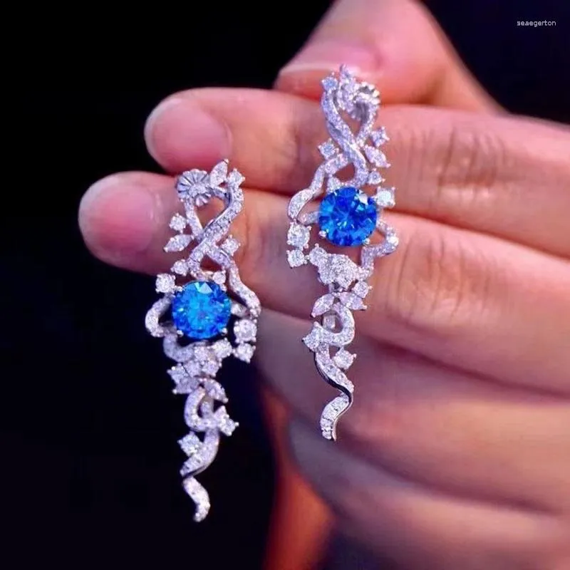 Kolczyki na stadninach fajny niebieski kolor dla kobiet dziewczyna drobna biżuteria elegancka kobieca prezent 925sterling srebro z sześcienną cyrkonem
