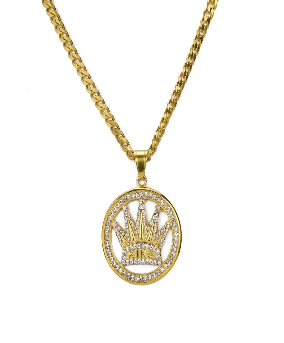Luxus Street Style Kupfer Royal King Crown Anhänger Männer Edelstahl Halskette Kuba Kette Halsketten Anhänger für Schmuck 2106211615832