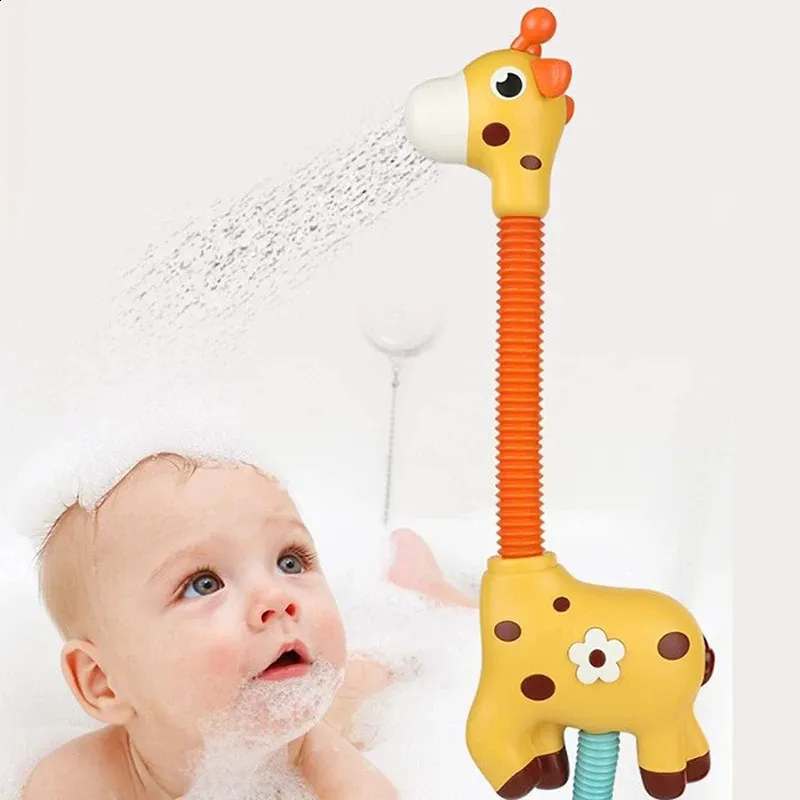 CUTE STONE Lapin Jouet de bain avec 2 têtes de douche, jouet en aérosol électrique avec piles rechargeables, animal en aérosol flottant, canard nageur à charge, jouets pour garçons et ra