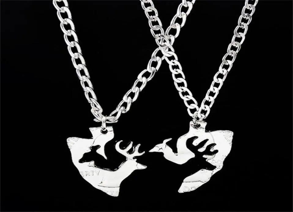 Buck and Doe Couples Puzzle Necklace Set Interlocking coin Love Pendant Friends Necklaces1897958