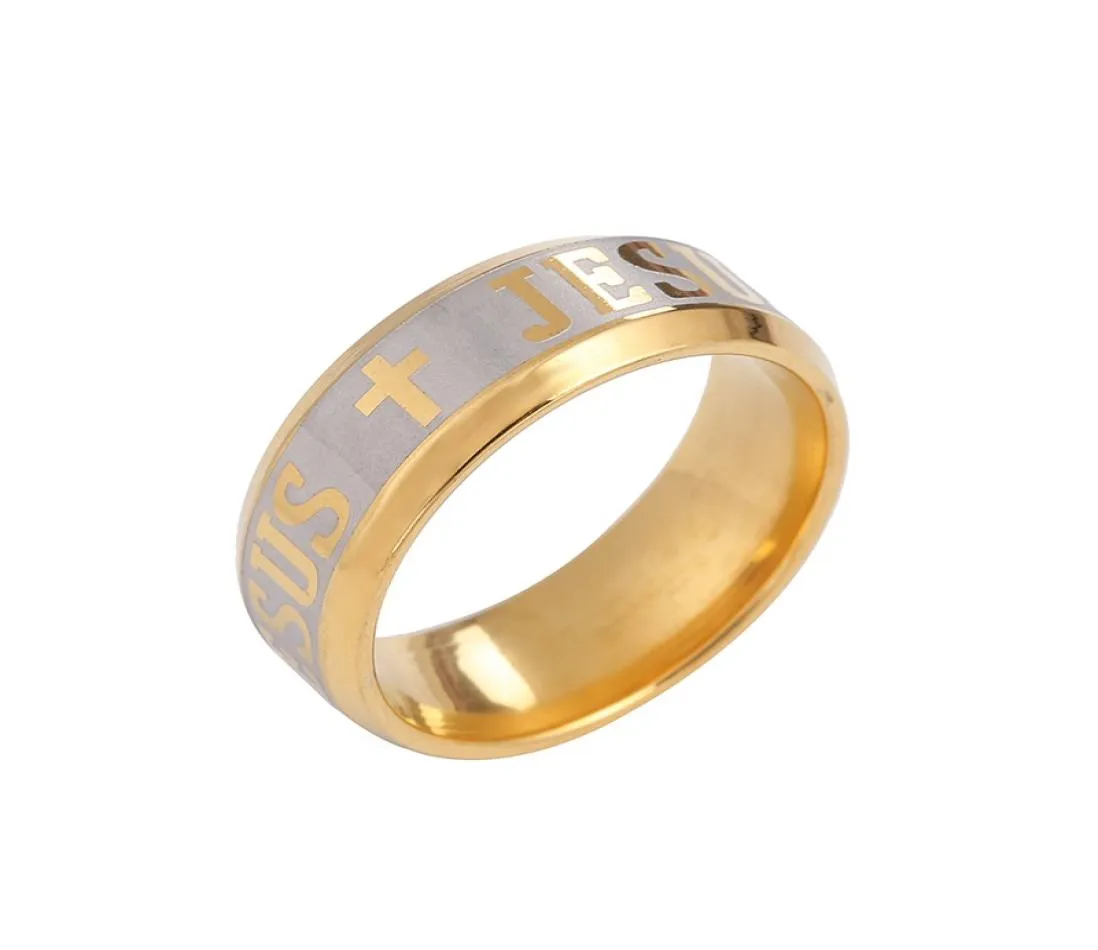 Mode roestvrijstalen ring met dubbele afgeschuinde randen corroderen sieraden van Gold Jesus mannen en vrouwen5834256