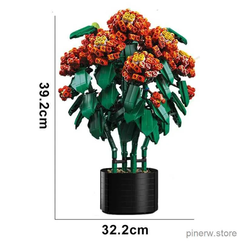 Block 2023 City Creativity Bouquet Lantana Potted Plant Home Decoration Building Blocks Bricks Kids Toys