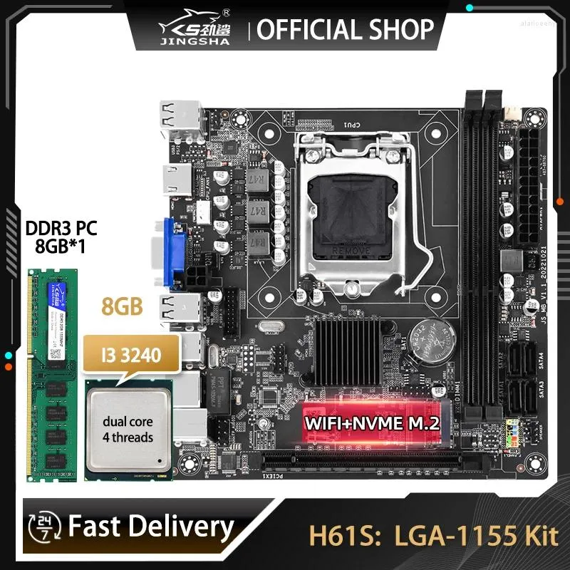 Moderbrädor H61 Motherboard Kit med Core i3 3240 CPU och DDR3 8GB Memory VGA Placa Mae NVME M.2 WiFi LGA 1155 H61S SET