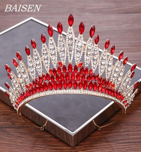 Rode Strass Bruiloft Tiara Sieraden Bruids Haaraccessoires Luxe Bruid Kroon Hoofddeksel Bruids Tiara Haar Ornament MX2007209735143