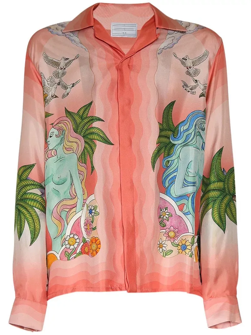 Casablanca Oranges en Fleur Shirts Silk Shirts Men and Women Designer Chemises Casa Casual Long Manches Shirt 154
