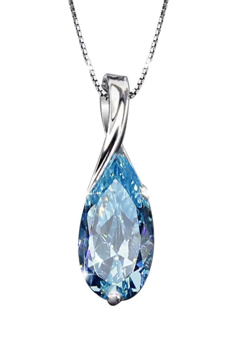 Aquamarine gemstones diamond pendant necklaces for women drop blue crystal white gold silver color choker jewelry gifts bijoux 0211729836