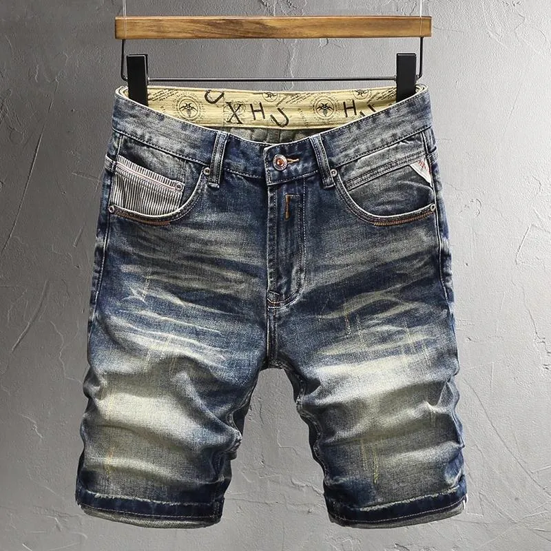 Jeans pour hommes Summer Trendy Mode Hommes Rétro Lavé Bleu Élastique Ripped Court Homme Vintage Designer Casual Denim Shorts