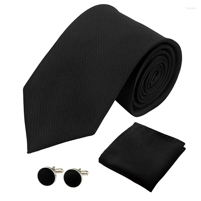 Bow Ties Fashion Tie Set For Men Women 8cm/3.15 In Bröllop Silk Solid randiga svarta röda män Tillbehör Manschettknappar fyrkantiga slipsuppsättningar