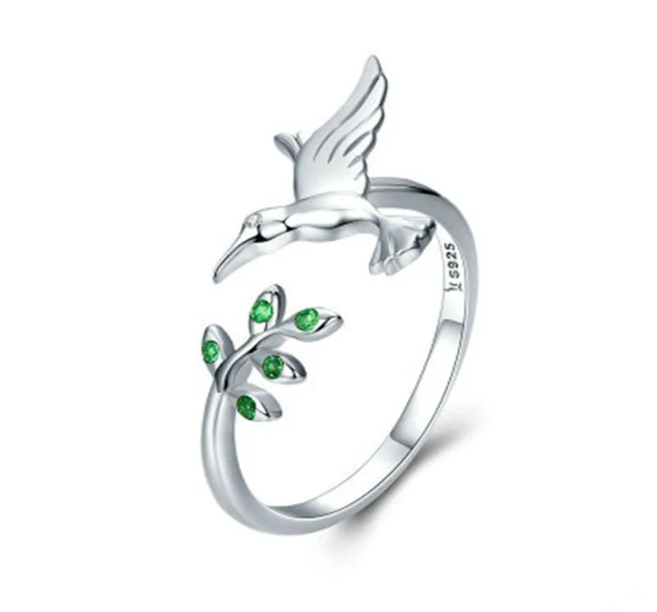 Anello aperto femminile in argento sterling 925, saluti dai colibrì, la superficie è più liscia e traslucida, confortevole7460978