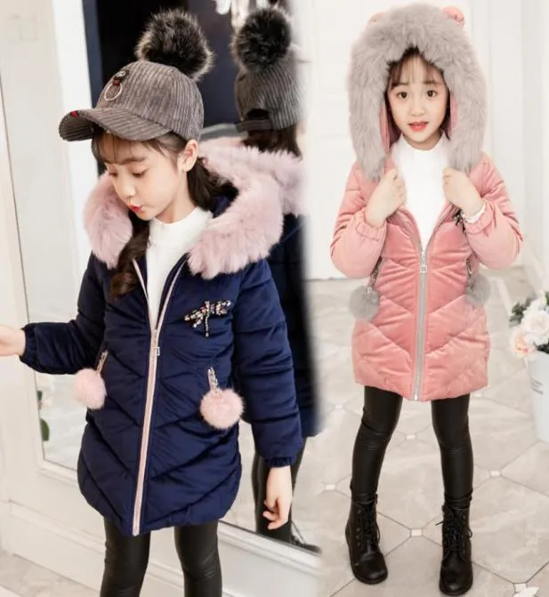 Retail kids winter coats girls Designer Jackets girl Pink Princess Thicken Cotton Parka Coat Children Hooded Velour Outwear boutiq8516066