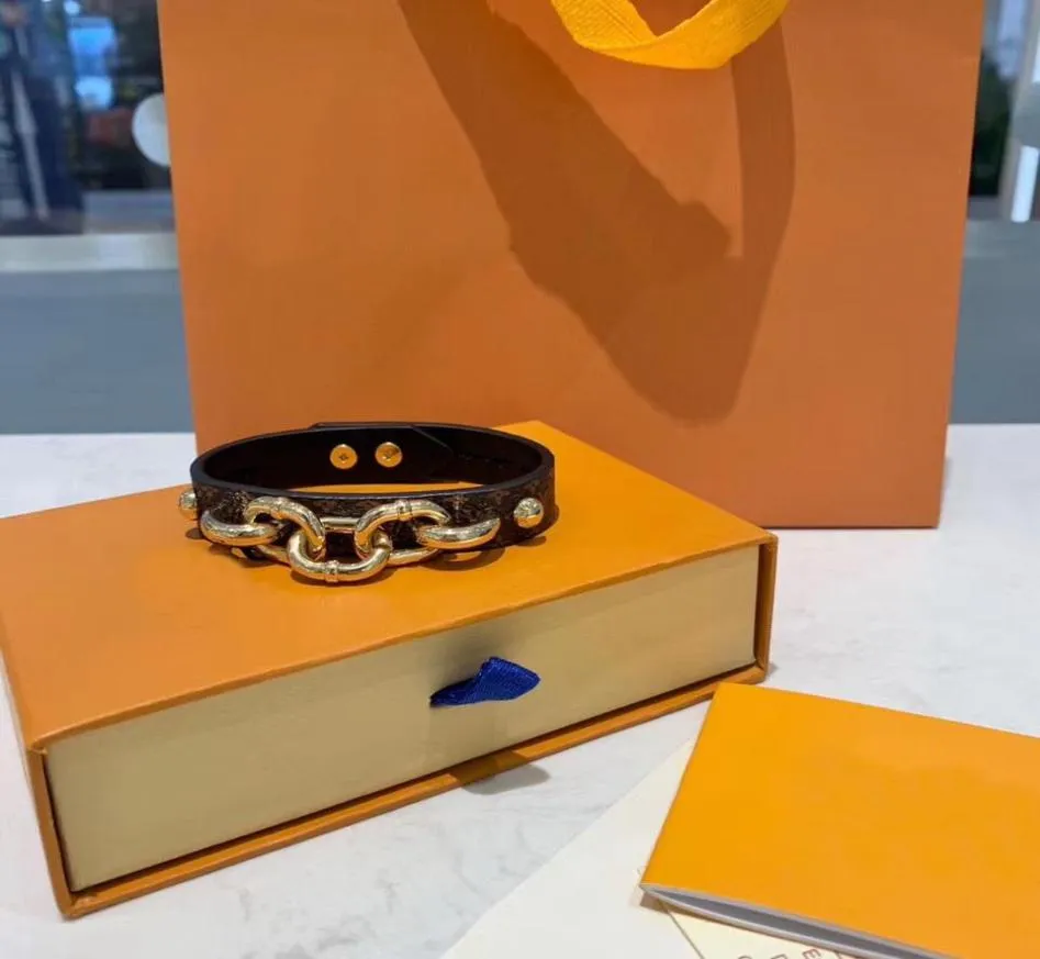 Bracelet en cuir avec chaîne torsadée à fleurs imprimées, mode Europe et amérique, avec maillons de chaîne couleur or, accessoires en métal 4898163