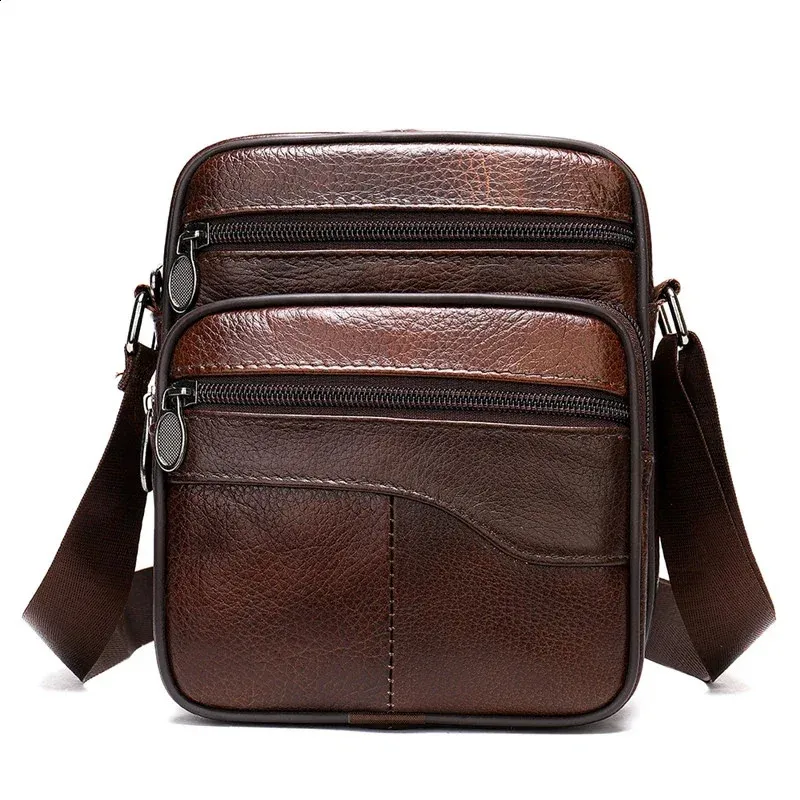 Messenger Bag Mannen Echt Lederen Schoudertas Mannelijke Toevallige Koe Lederen Kleine Flap Man Crossbody Tassen Voor Mannen Handtassen 240125