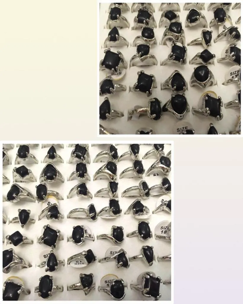 Hele Fshion 30 pcslot Vintage Zwarte Steen Ringen Gemengde maten en vormen vrouwen mode-sieraden ringen2389058