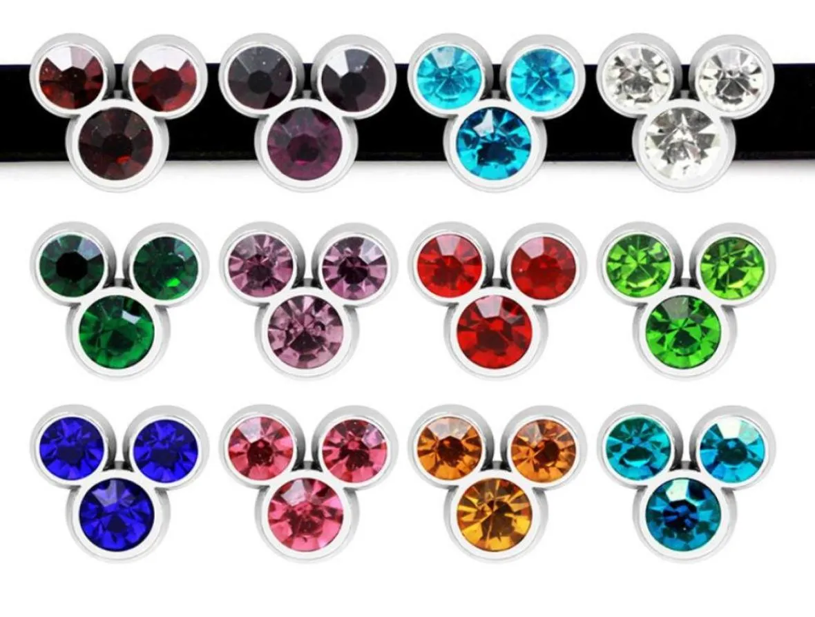 60pcllot 8 mm Colors Birthstone Mysz Slajd Slajd FIT do 8 mm opaski bransoletki Pet Kołnierze DIY Akcesoria2432280