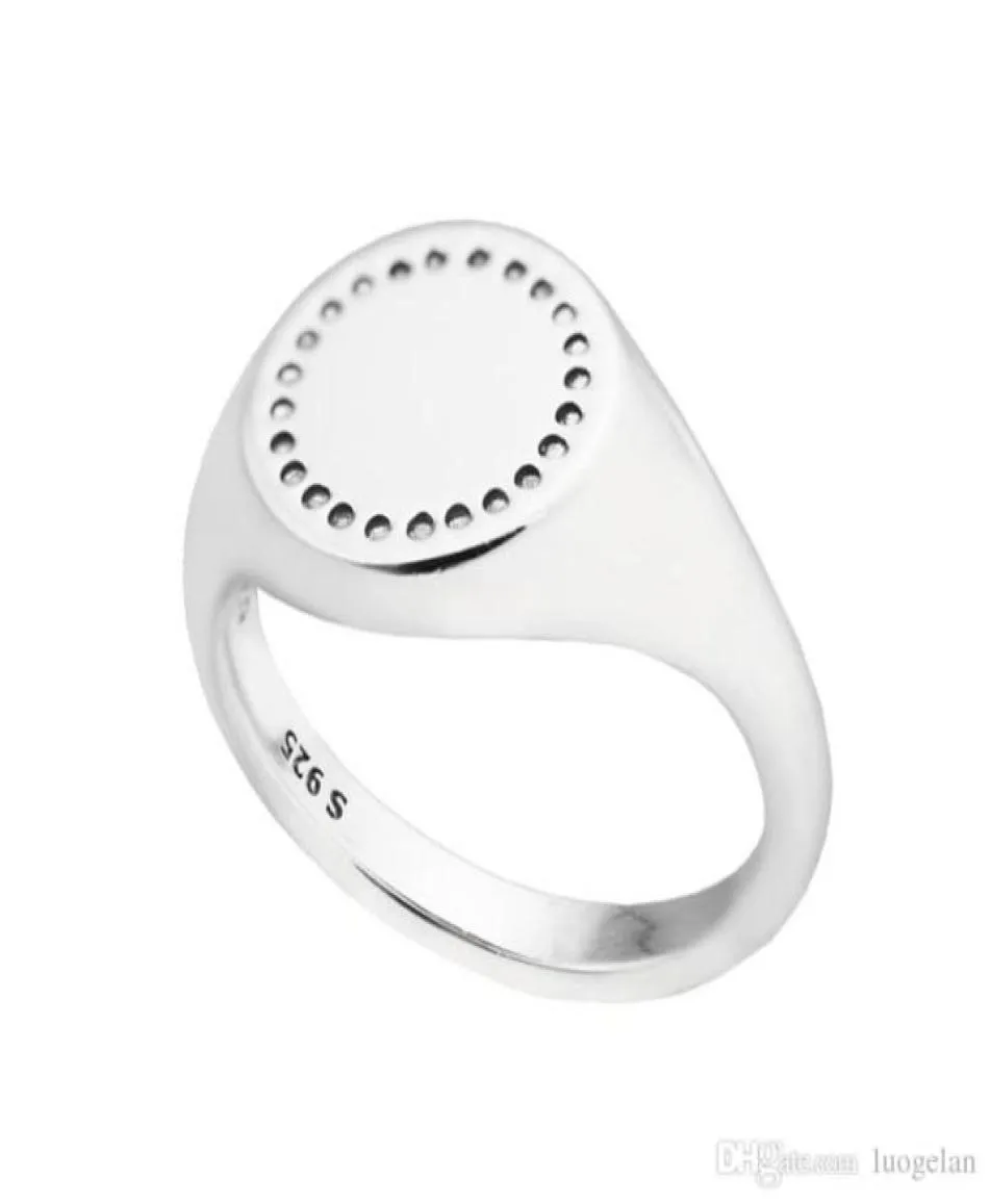 Compatible con anillos de joyería, anillos de sello circulares de plata, joyería de plata de ley 100 925, bricolaje completo para mujeres 90742001143135
