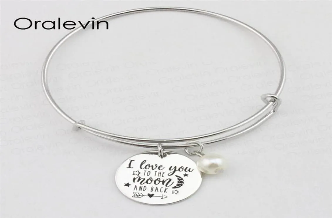 Je t'aime à la lune et au dos inspirant estampillé à la main gravé pendentif à breloque bracelet extensible bijoux faits à la main 10 pièces Lot 5588831