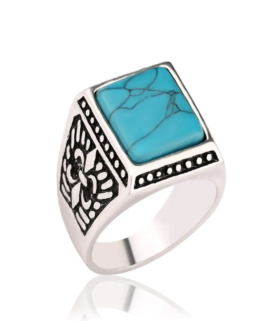 Western Ethnic Antique Silver Signet Rings Square Stone Men Finger Ring For Man Accessories Jewelry Bague Homme4813205