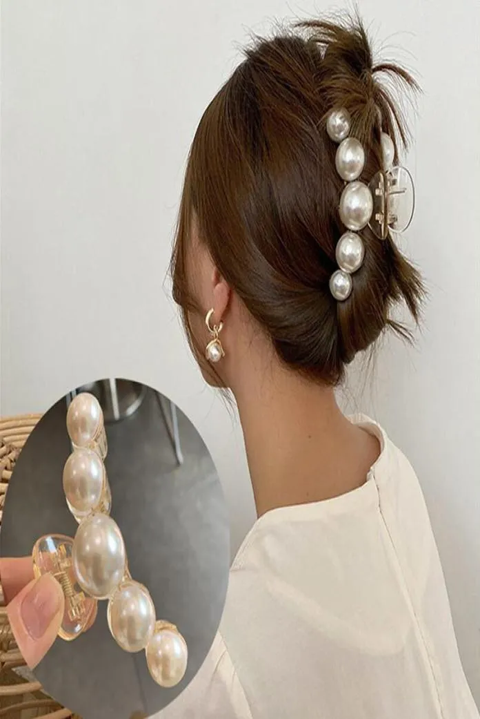 Hyperbole Pearls Acrylic Hair Claw Clips Big Size Makeup Styling Barrettes For Women Ponytail Clip4127769