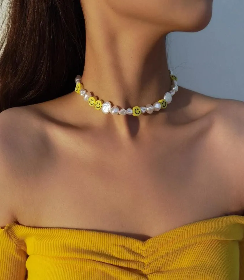 s Diezi Koreanische unregelmäßige Imitationsperlen-Halsband für Frauen, süße süße Mädchen-Gesichtsperlen-Halskette, Schmuck1015466