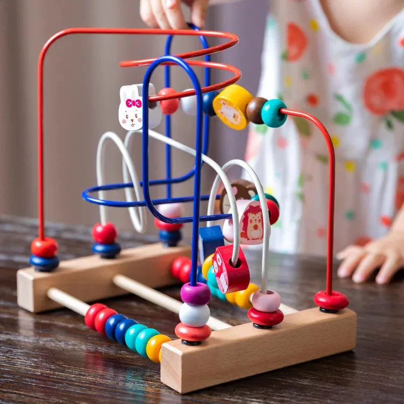 Montessori brinquedos do bebê rolo de madeira er grânulo labirinto criança aprendizagem precoce quebra-cabeça educacional brinquedo matemática para crianças 1 2 3 anos 240131