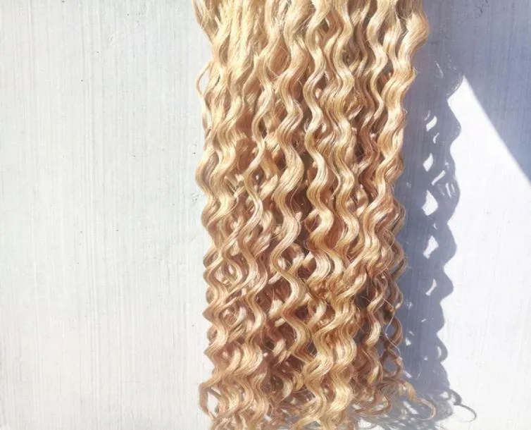 Extensions de cheveux humains brésiliens vierges bouclés profonds Remy blond foncé 27 couleurs trame de cheveux 23 paquets pour tête complète 3066985