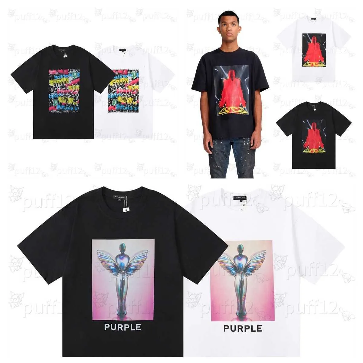 Purple T Shirt Designer Męska moda Summer Modna luksusowa koszulka alfabet nadruk graffiti bawełniana krótkie rękaw wysokiej jakości odzież High Street Hip Hop koszula