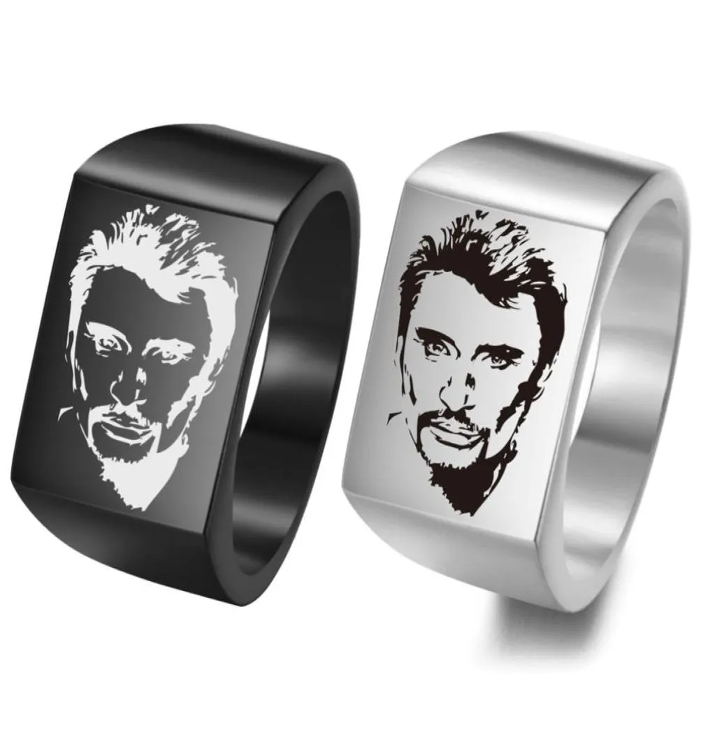 Anello in acciaio inossidabile inciso con stella francese ROCK Star Johnny Hallyday Po per fan Anello anniversario regalo per uomo SL1018059936