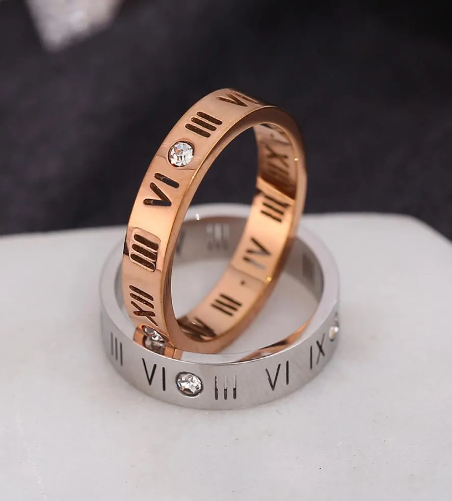 18K vergulde holle Romeinse cijfers roestvrijstalen ring romantische liefhebbers sieraden7493996