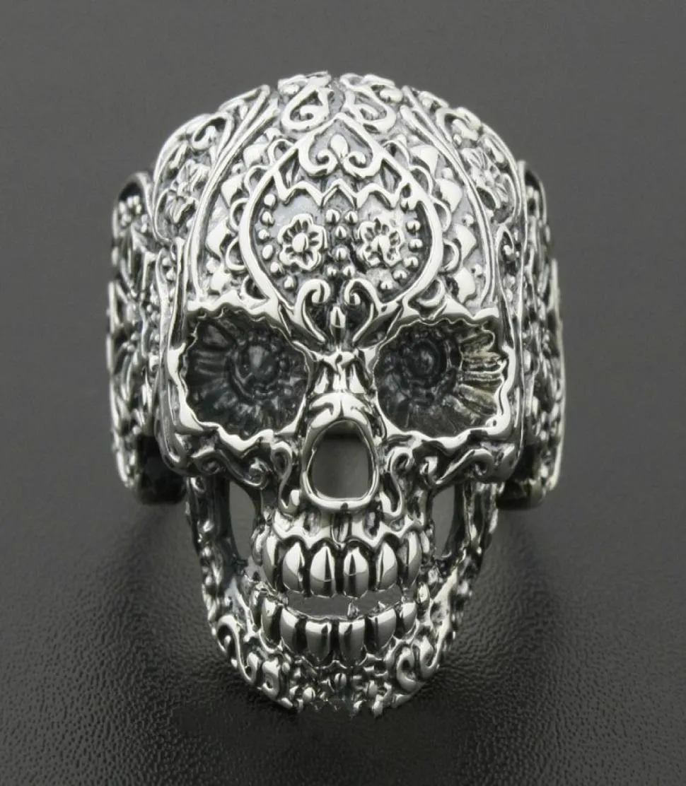 Bague tête de mort en argent Sterling 925 massif pour hommes, motard, Style Punk Rock, taille américaine 8 à 129843448