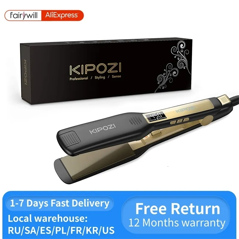 KIPOZI fer à lisser professionnel fer plat avec affichage LCD numérique double tension chauffage instantané fer à friser 240119