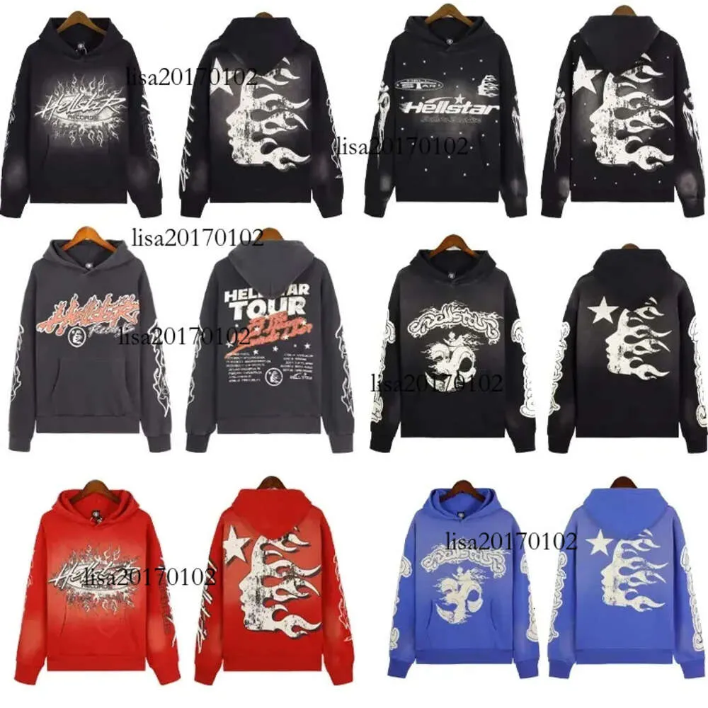 Mens Designer Hoodies Men Hoodies Pullover Hellstar Blue Yoga Hoody Tryck på Hellstar Hoody Tryck på Långärmad gata Hip-Hop Tracksuits Rätt version byxor