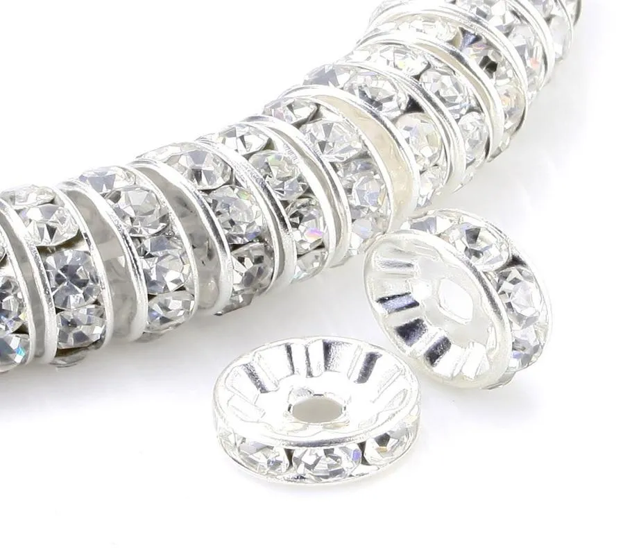 Tsunshine Rondelle Spacer Crystal Charms Perline Componenti Argento placcato strass ceco Perline allentate per creazione di gioielli Bracciale fai da te7470078