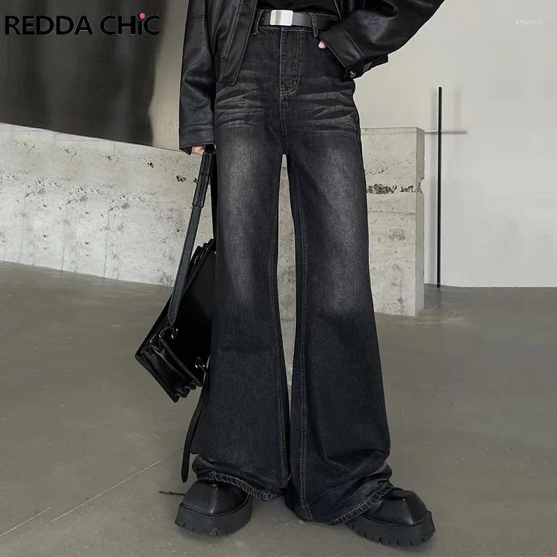 Men's Jeans EDDACHIC Acubi Fashion Men Brushed Black Flare Harajuku Loose Fit Casual Wide Leg Bootcut Pants Y2K Vintage Bell Bottoms