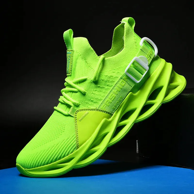 Tênis de malha verde homem respirável correndo sapatos esportivos luz macio atlético masculino unisex ginásio masculino tamanho 240126