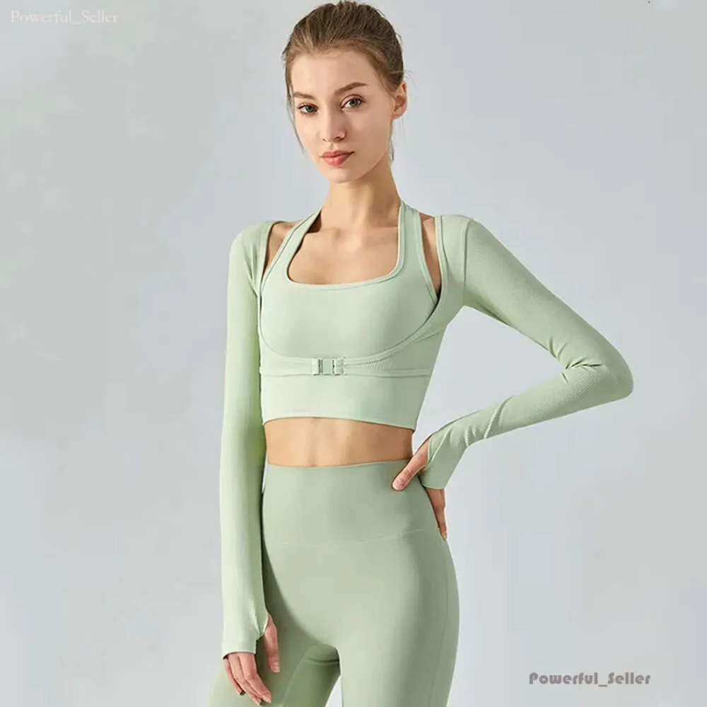 AL0LULU Yoga Top esportivo de manga comprida Roupas de fitness femininas com almofada no peito 4774