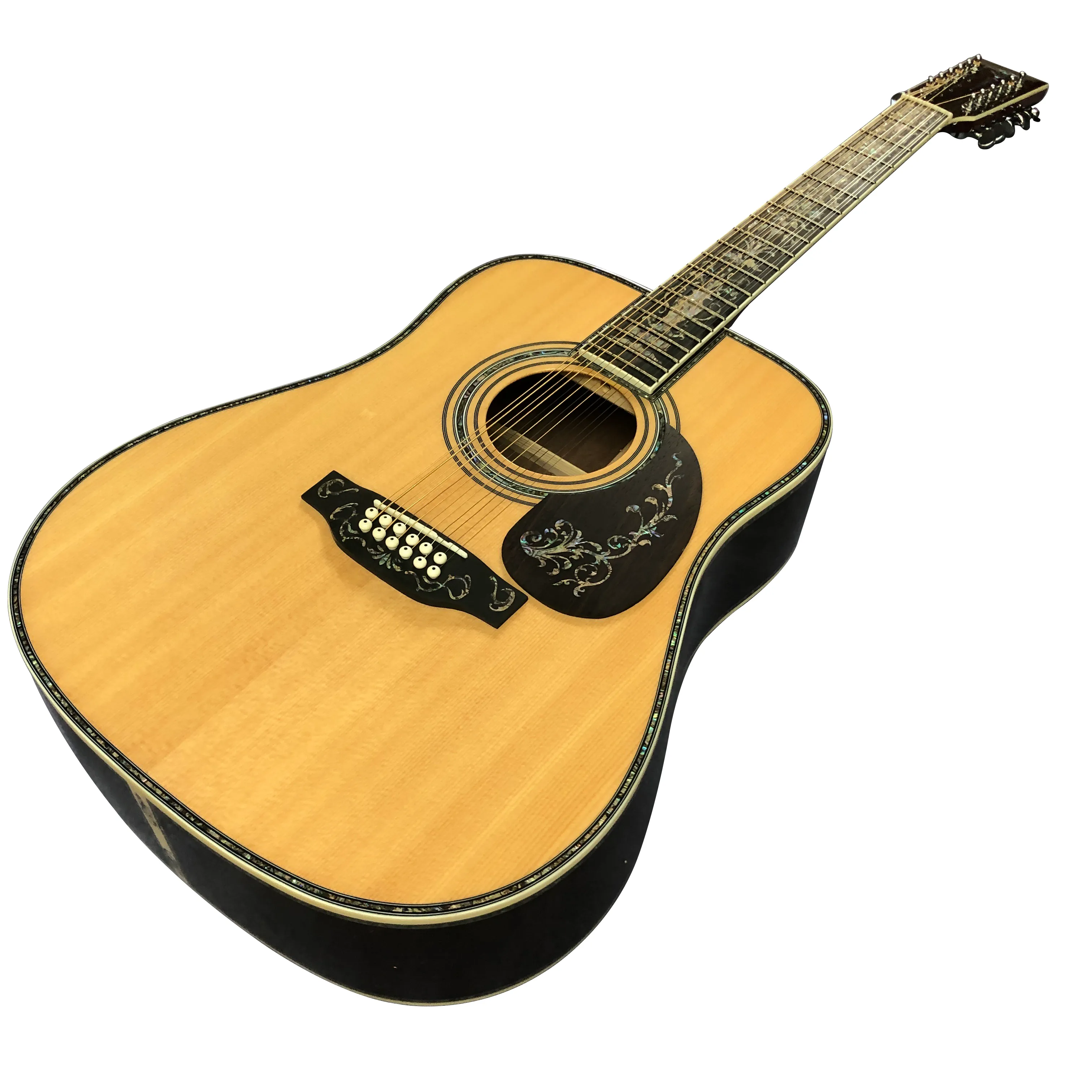 41 inç D45 Kalıp 12 String Siyah Parmak Gerçek Abalone Akustik Gitar