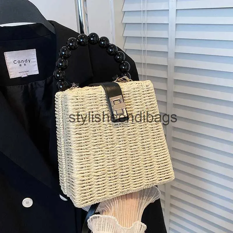 Borse a tracolla Borsa estiva piccola in rattan Borsa quadrata Borsa da spiaggia stile casual Borsa a mano intrecciata Borsa con manico superiore Shopping Borsa portatile TotesH24219